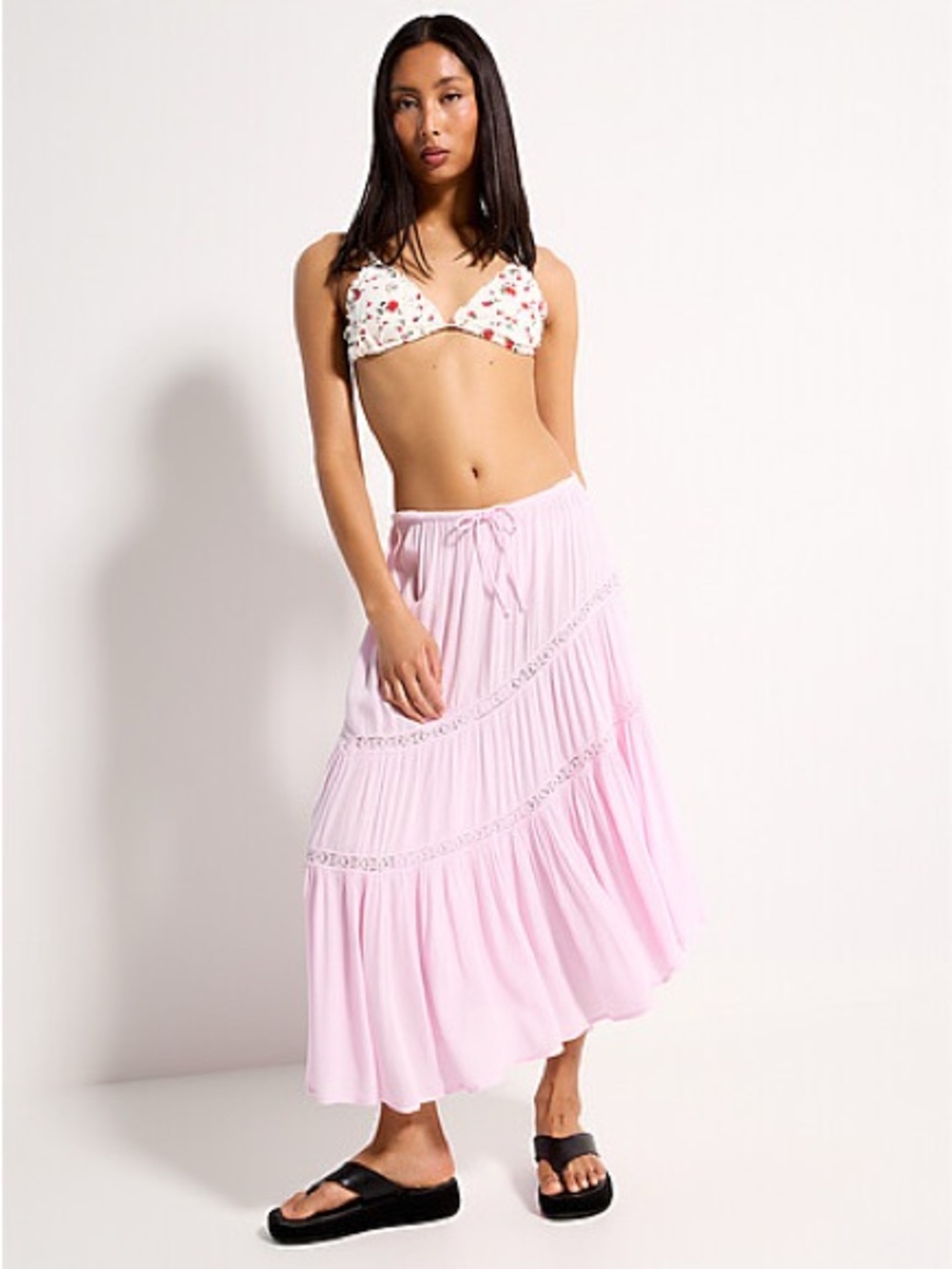 Simons Asymmetrical lace-stripe skirt NWT